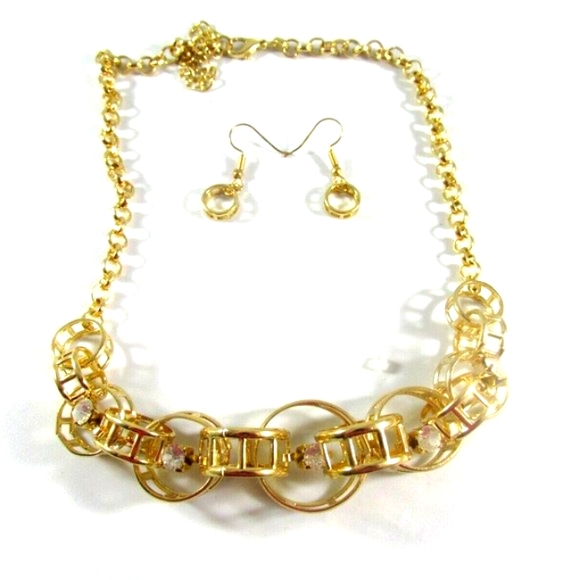 Boutique | Jewelry | Crystal Interlock Rings Necklace Set Gold Overlay ...
